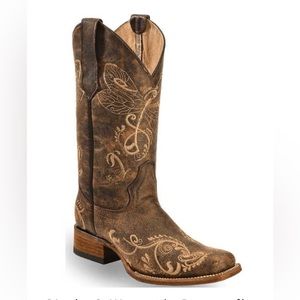 WOMEN'S DRAGONFLY EMBROIDERED COWGIRL BOOTS - SQUARE TOE